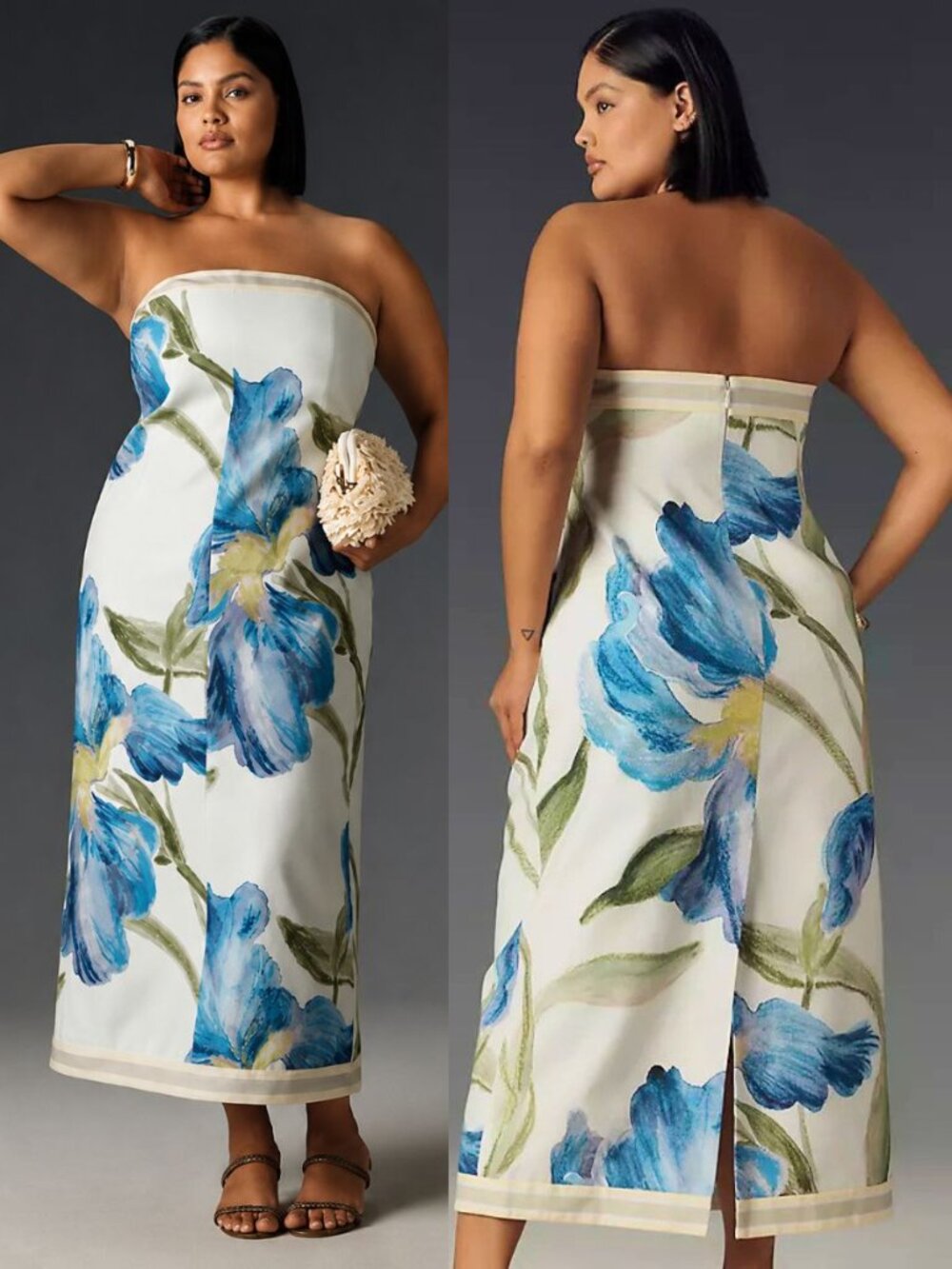 Significant Other Tess Dress Iris Bouquet Strapless Blue Floral Midi NWT Size 16
